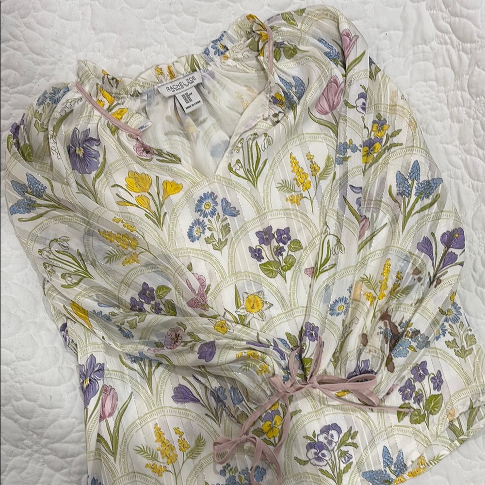 Floral Print Blouse with Metallic Weaving Rachel Zoe Top XS